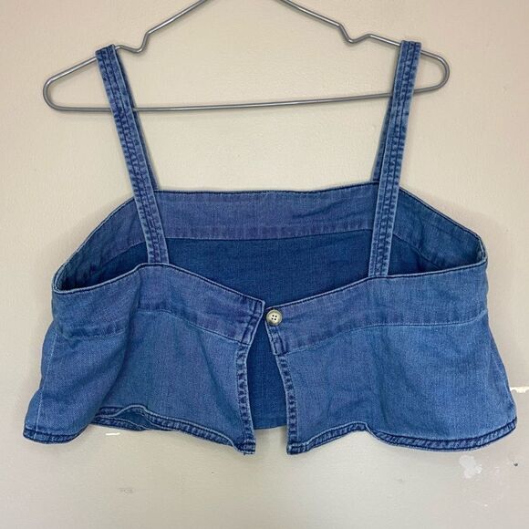 Wilfred Free | Aritzia Blue Chambray Flowy Cropped Tank Top Size Large - Picture 5 of 5
